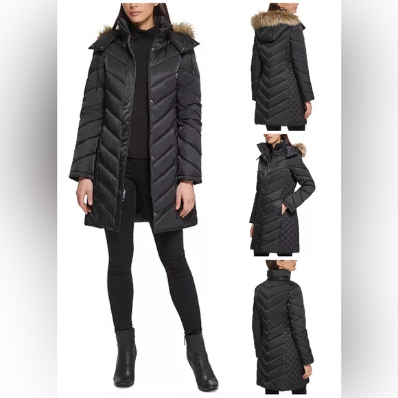 Kenneth Cole Faux-Fur-Trim Hooded Puffer Coat - Picture 10 of 12